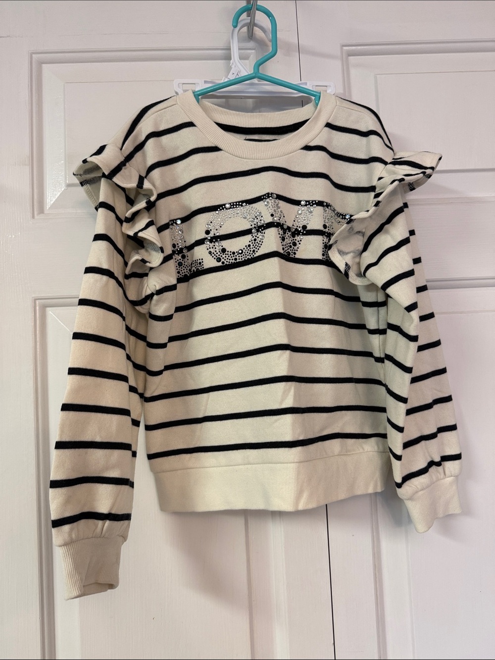 Rachel Zoe Cream and Black Striped Ruffle Shoulder Sweatshirt